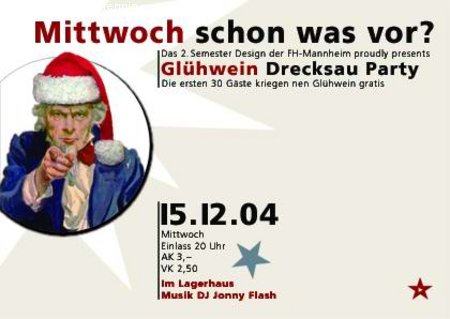 Gl&uuml;hwein-Drecksau-Party Werbeplakat