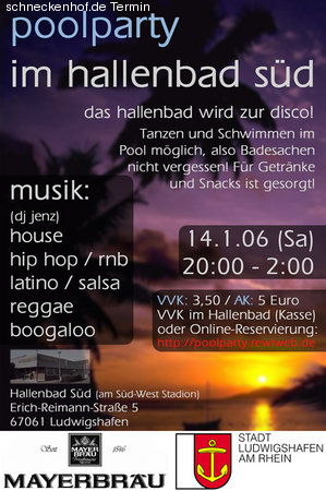 Poolparty im Hallenbad S&uuml;d Werbeplakat