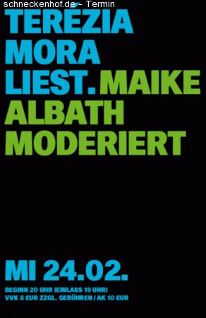 Terézia Mora liest. Maike Albath moderiert Werbeplakat