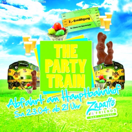 Party Train-Abfahrt am Bahnhof Werbeplakat