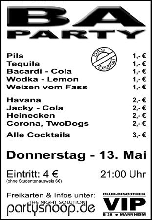 BA - Party Werbeplakat